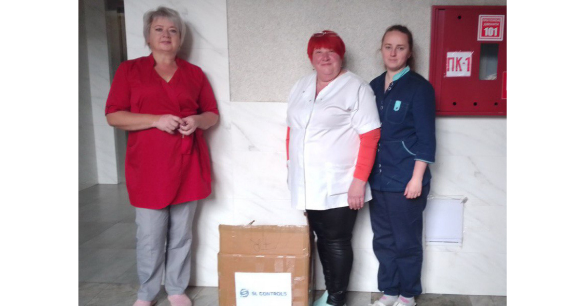 Hospital staff in Ukraine receiving SL Controls-funded medical supplies